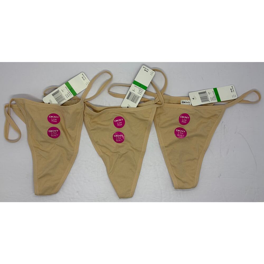 DKNY Women’s G-String Thong Panties Tan Neutral Color Size L Lot of Three NWT